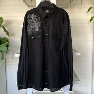 Dickies black long sleeve pearl snap shirt XL